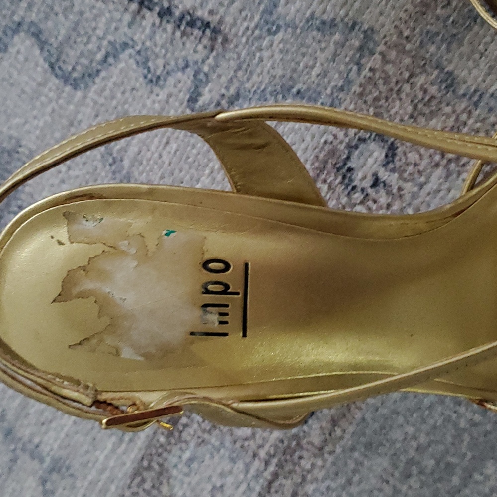 Impo Gold Strappy Rhinestone Sandal Heels Sz7 - Picture 9 of 9